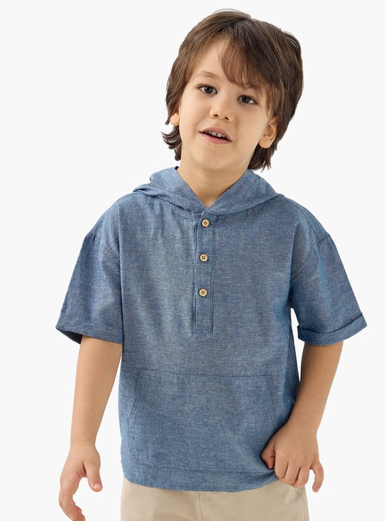 Juniors Eligo Solid Hooded Shirt with Short Sleeves and Kangaroo Pocket