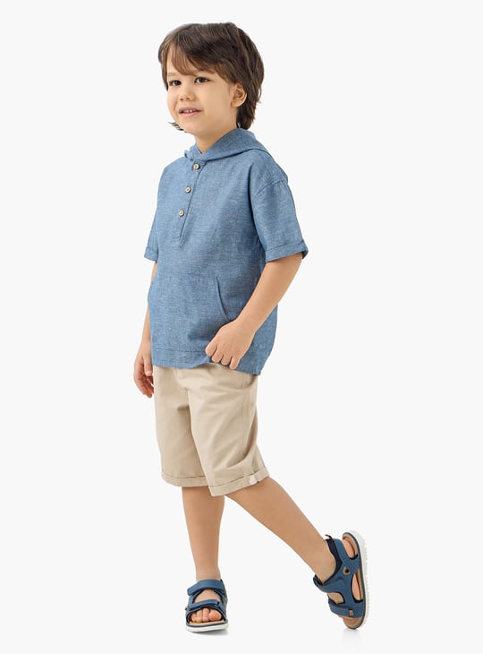 Juniors Eligo Solid Hooded Shirt with Short Sleeves and Kangaroo Pocket