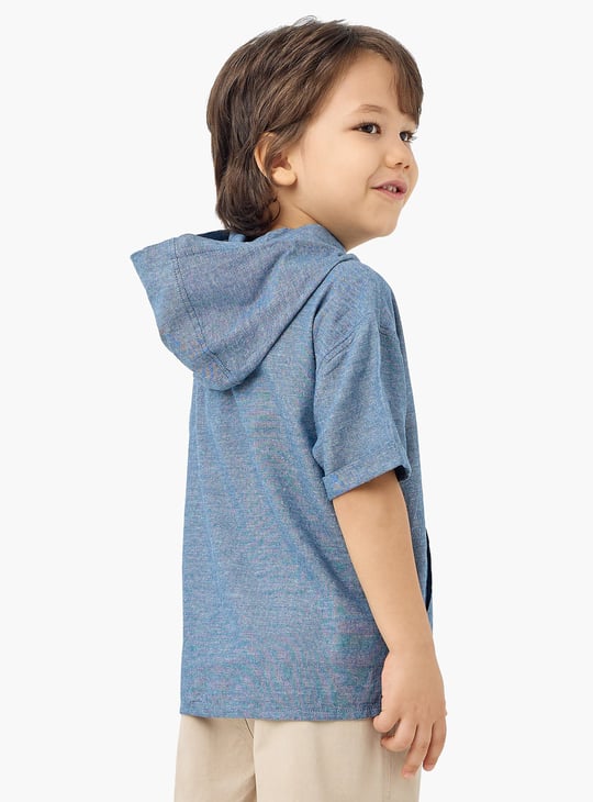 Juniors Eligo Solid Hooded Shirt with Short Sleeves and Kangaroo Pocket