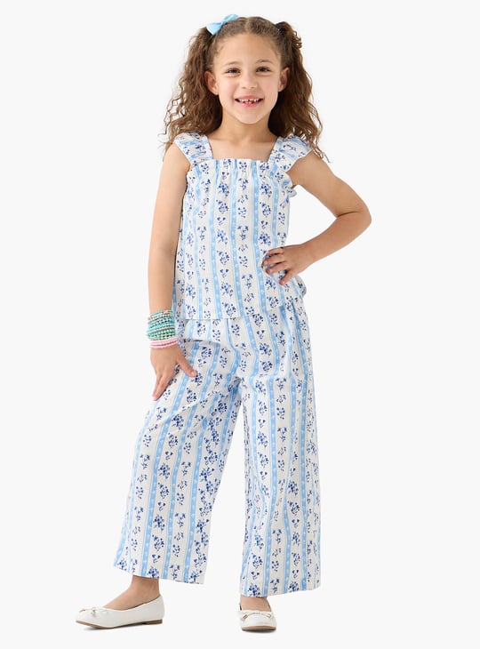 Juniors Floral Print Sleeveless Top and Pant Set