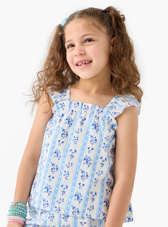 Juniors Floral Print Sleeveless Top and Pant Set