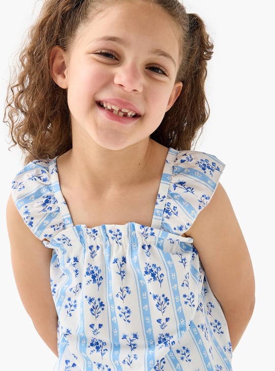 Juniors Floral Print Sleeveless Top and Pant Set