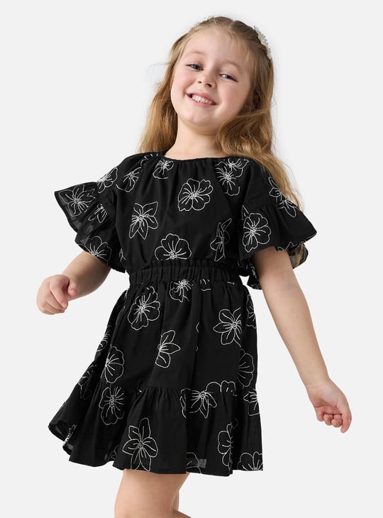 Juniors Floral Embroidered Top and Skirt Set