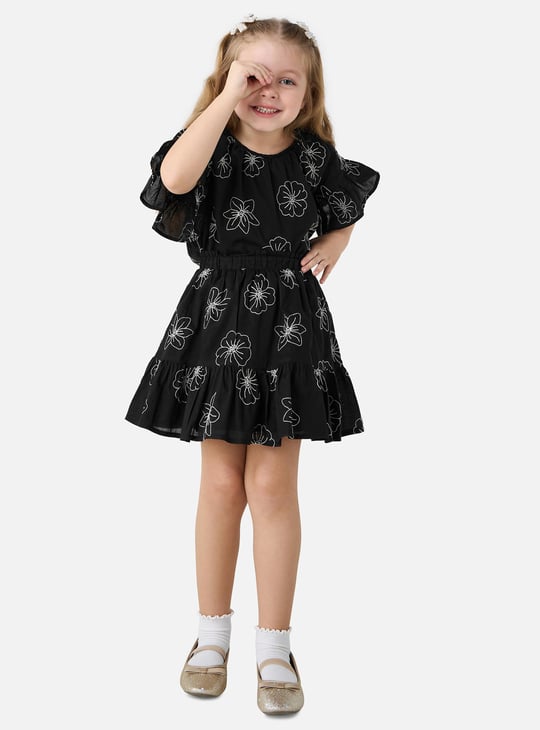 Juniors Floral Embroidered Top and Skirt Set