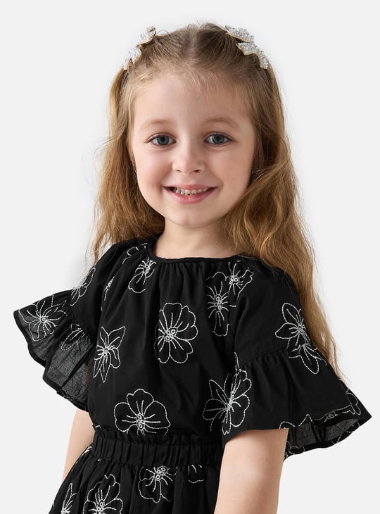 Juniors Floral Embroidered Top and Skirt Set