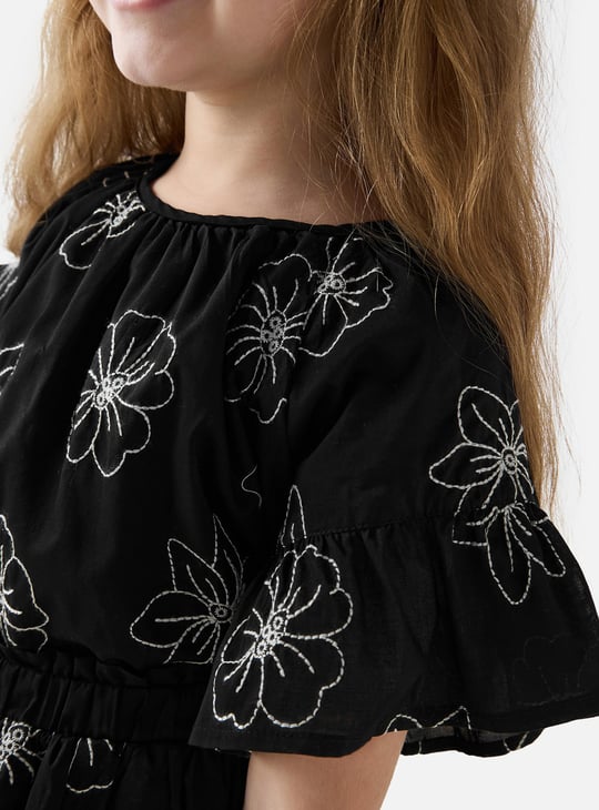 Juniors Floral Embroidered Top and Skirt Set