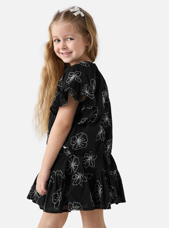 Juniors Floral Embroidered Top and Skirt Set