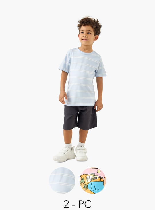 Juniors Printed Crew Neck T-shirt with Short Sleeves - Set of 2