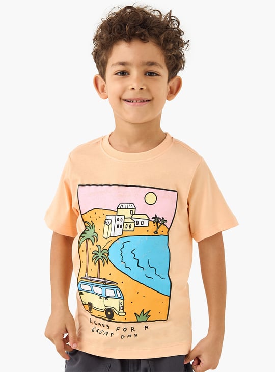 Juniors Printed Crew Neck T-shirt with Short Sleeves - Set of 2