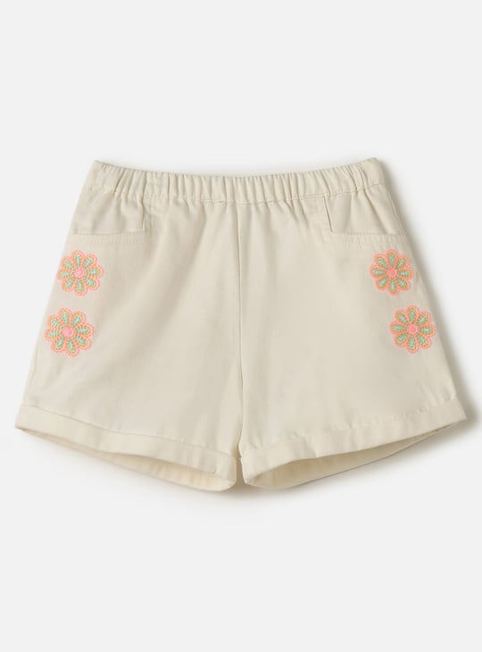 Juniors Floral Embroidered Denim Shorts with Elasticated Waistband