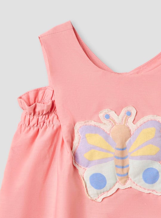 Juniors Butterfly Applique Romper with Snap Button Closure
