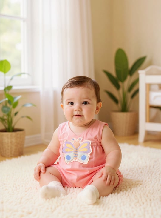 Juniors Butterfly Applique Romper with Snap Button Closure