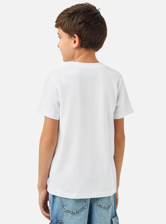 Juniors Car Print T-shirt with Crew Neck and Short Sleeves