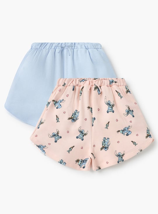 Juniors Stitch Print Shorts with Drawstring Closure - Set of 2