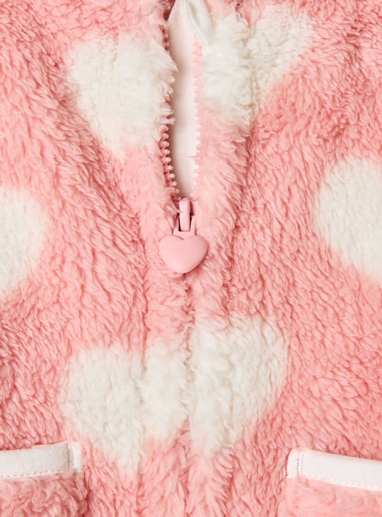 Juniors Heart Print Hooded Jacket with Zip Closure