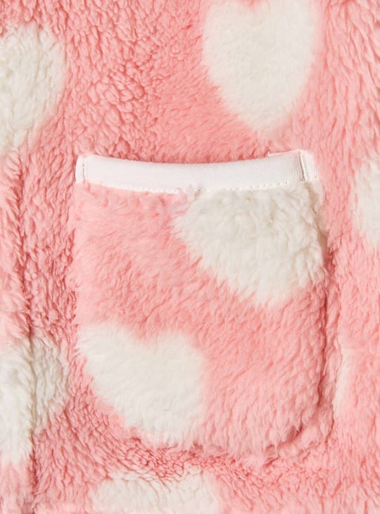 Juniors Heart Print Hooded Jacket with Zip Closure