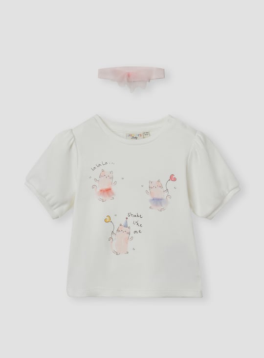 Juniors Cat Print Top with Headband