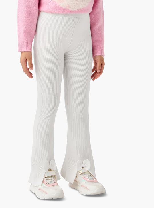 Juniors Ribbed Flared Pants with Bow Accent