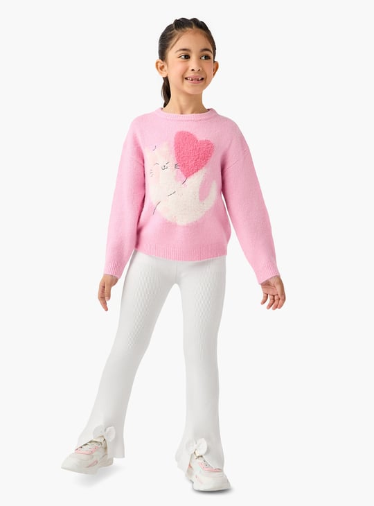Juniors Ribbed Flared Pants with Bow Accent