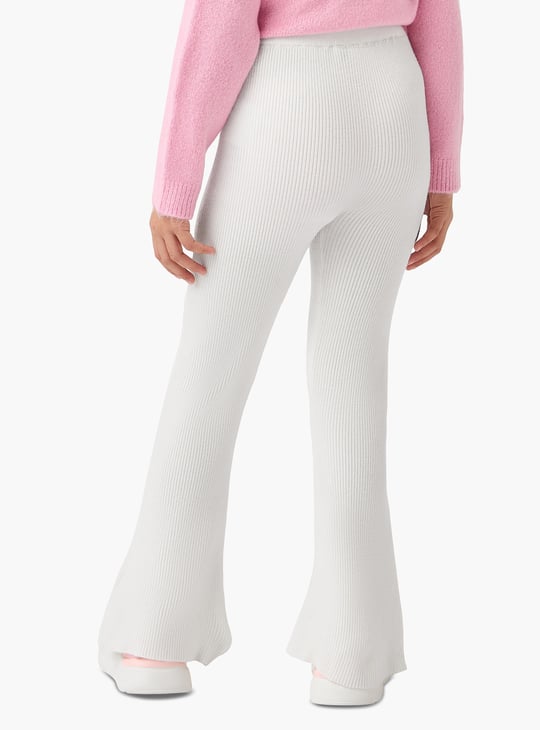Juniors Ribbed Flared Pants with Bow Accent