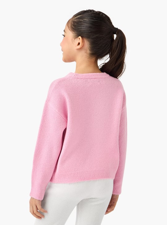 Juniors Cat Print Sweater with Long Sleeves