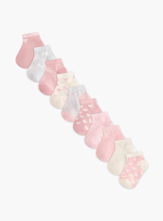 Juniors Heart Print Ankle Length Socks - Set of 10