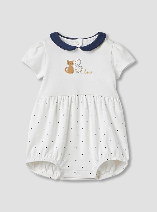 Juniors Heart Print Romper with Short Sleeves