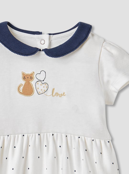 Juniors Heart Print Romper with Short Sleeves