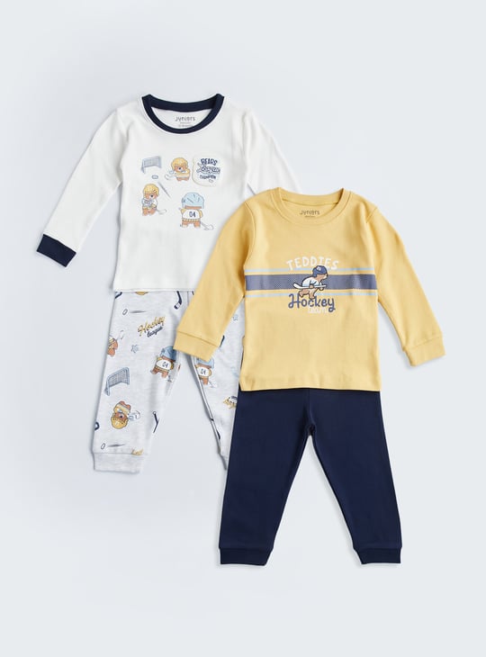 Juniors Hockey Print Long Sleeves T-shirt and Pyjamas - Set of 2
