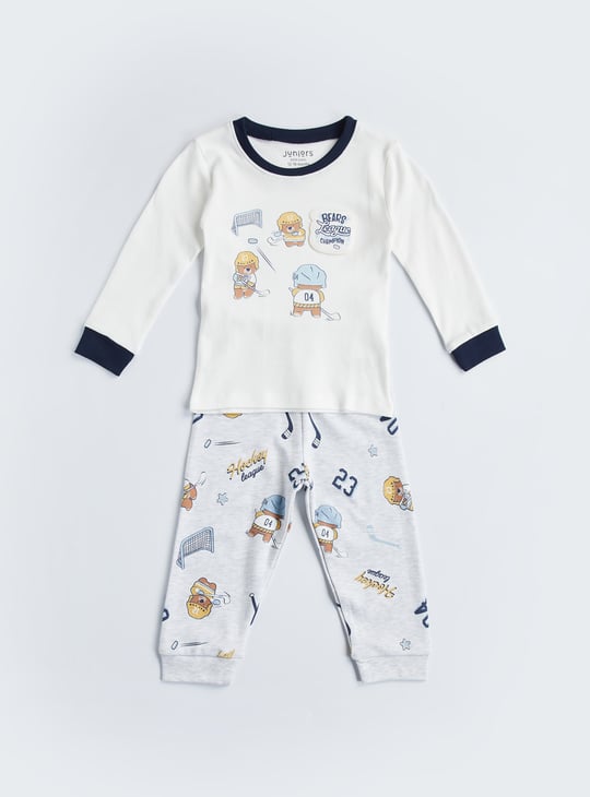 Juniors Hockey Print Long Sleeves T-shirt and Pyjamas - Set of 2