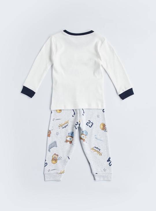Juniors Hockey Print Long Sleeves T-shirt and Pyjamas - Set of 2