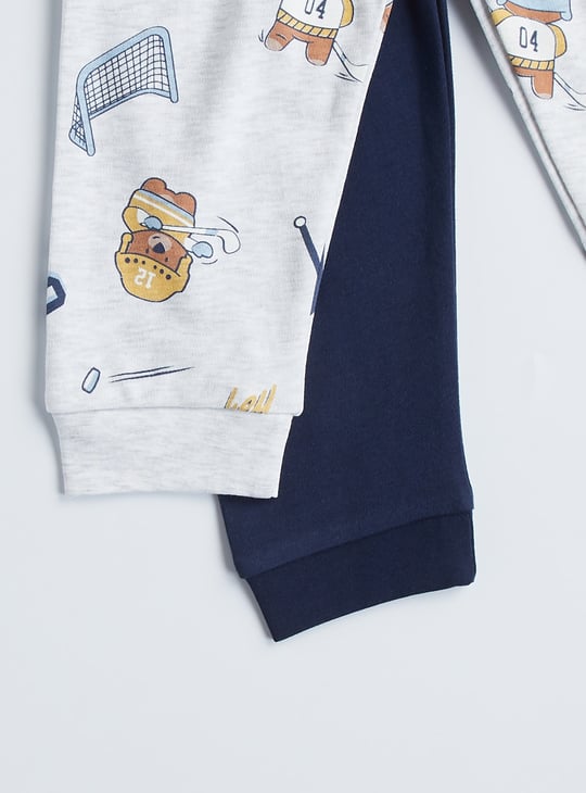 Juniors Hockey Print Long Sleeves T-shirt and Pyjamas - Set of 2