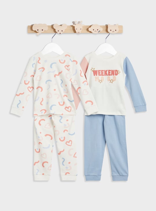 Juniors Printed Long Sleeves T-shirt and Pyjamas - Set of 2