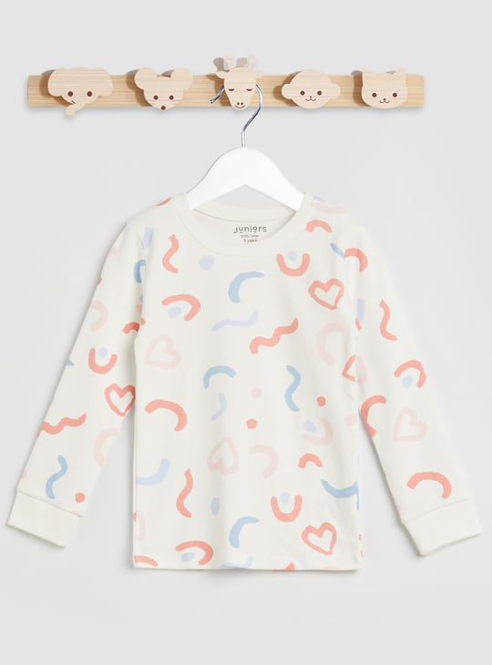 Juniors Printed Long Sleeves T-shirt and Pyjamas - Set of 2
