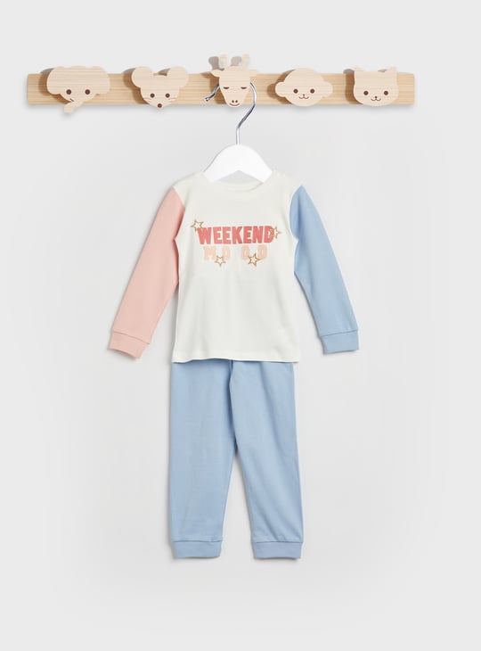 Juniors Printed Long Sleeves T-shirt and Pyjamas - Set of 2