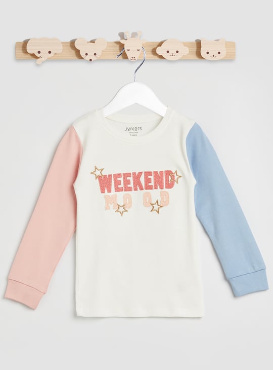 Juniors Printed Long Sleeves T-shirt and Pyjamas - Set of 2