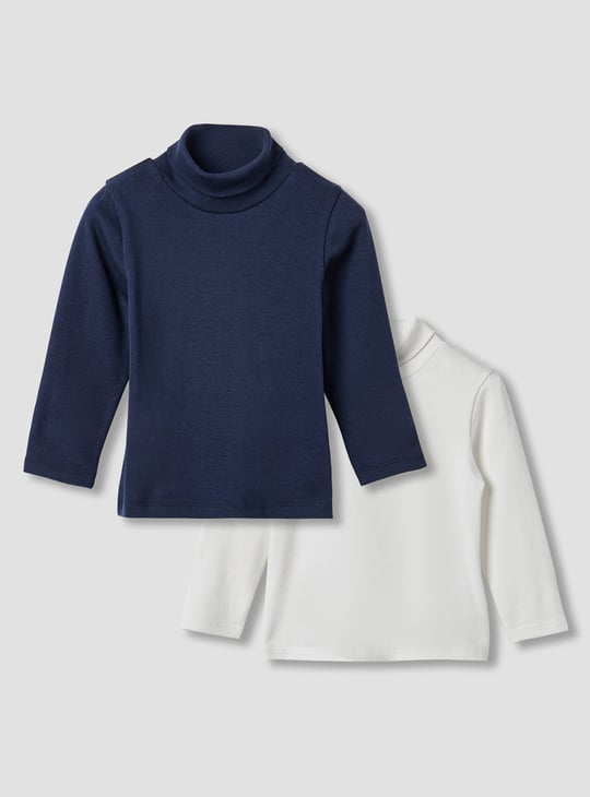Juniors Solid T-shirt with Turtle Neck - Set of 2