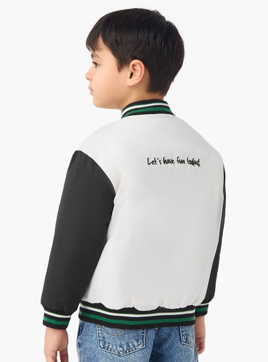Juniors Embroidered Varsity Jacket with Long Sleeves