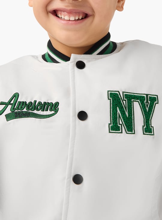 Juniors Embroidered Varsity Jacket with Long Sleeves