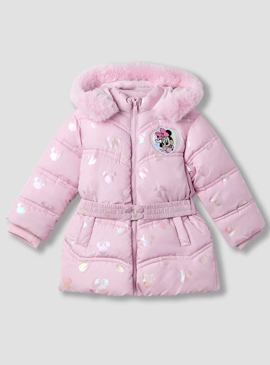 Minnie Mouse Print Puffer Jacket with Hood