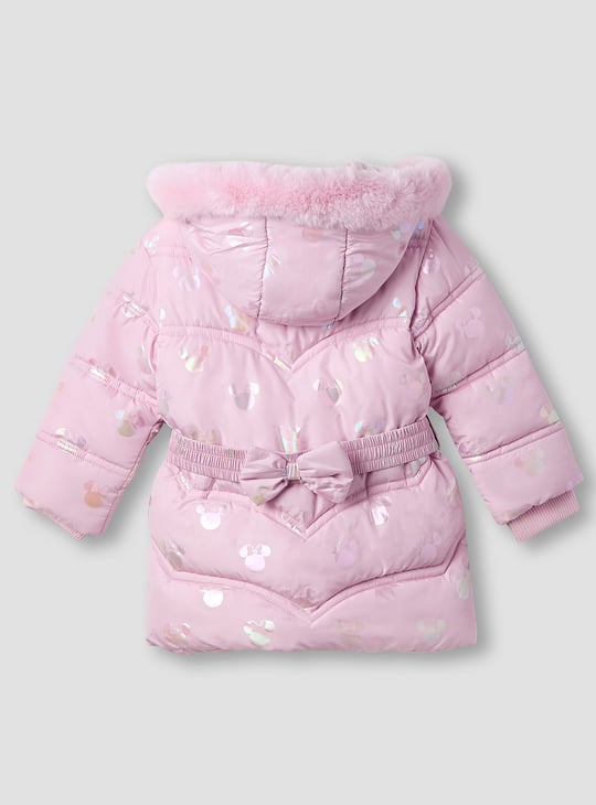 Minnie Mouse Print Puffer Jacket with Hood