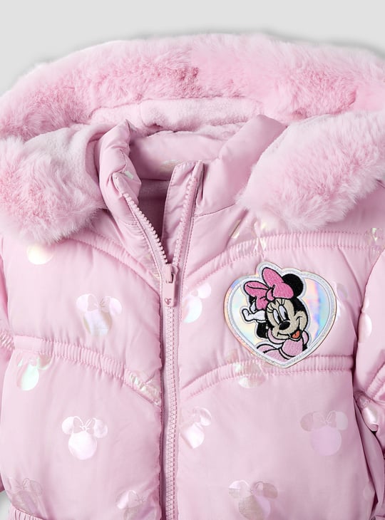 Minnie Mouse Print Puffer Jacket with Hood