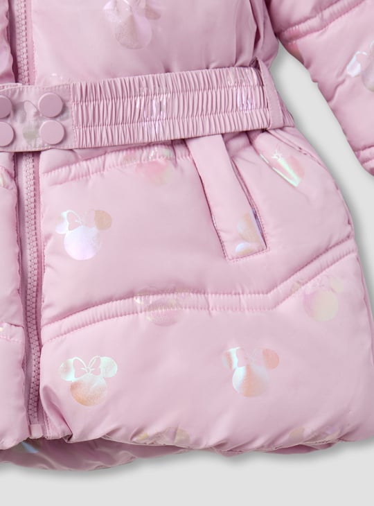 Minnie Mouse Print Puffer Jacket with Hood