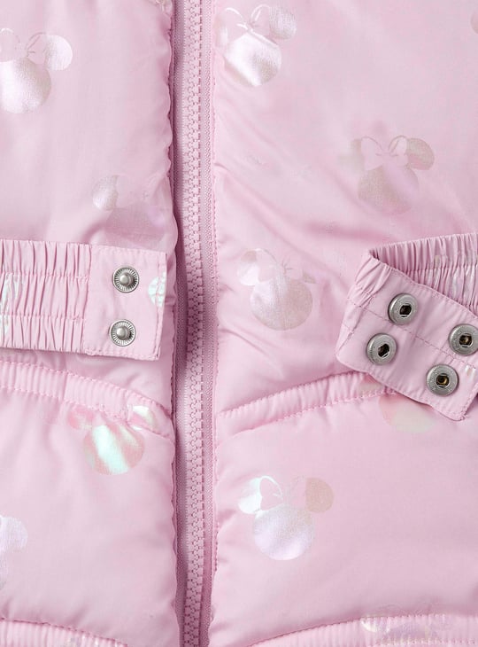 Minnie Mouse Print Puffer Jacket with Hood