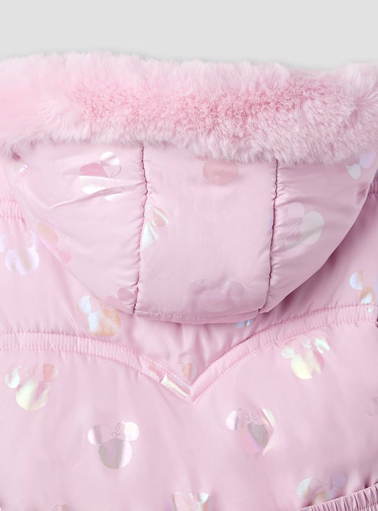 Minnie Mouse Print Puffer Jacket with Hood