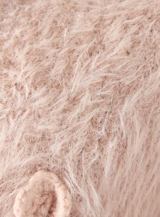 Juniors Floral Applique Faux Fur Sweater with Long Sleeves