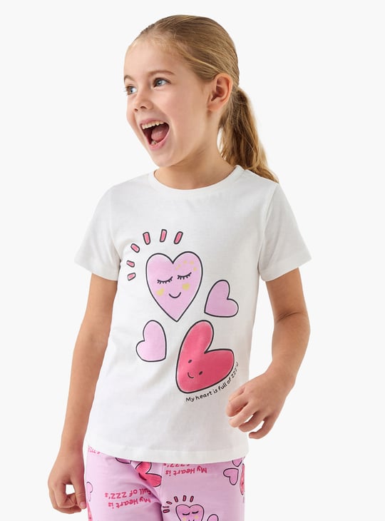 Juniors Heart Print T-shirt and Pyjama Set