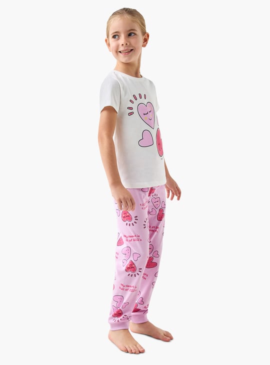 Juniors Heart Print T-shirt and Pyjama Set
