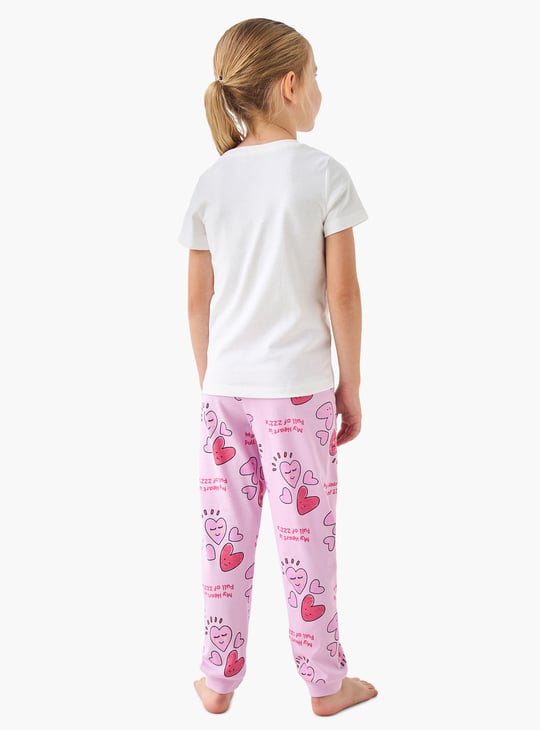 Juniors Heart Print T-shirt and Pyjama Set