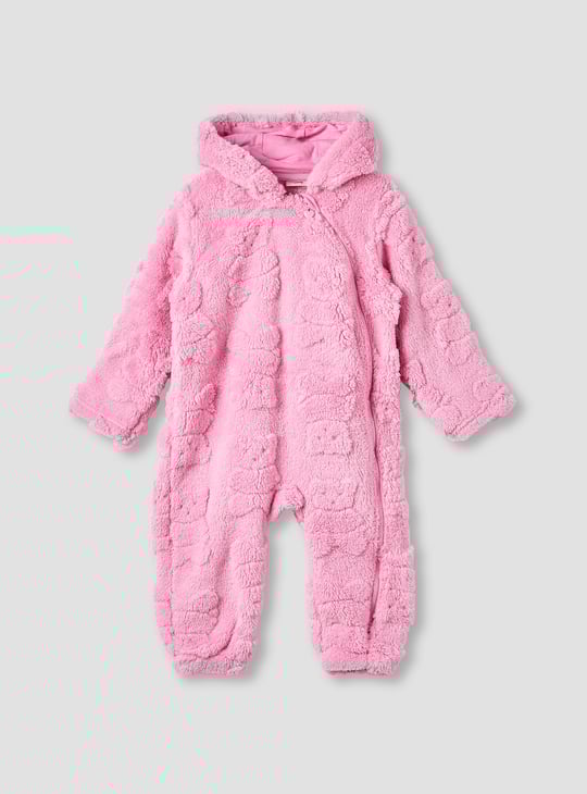 Juniors Textured Hooded Romper with Long Sleeves